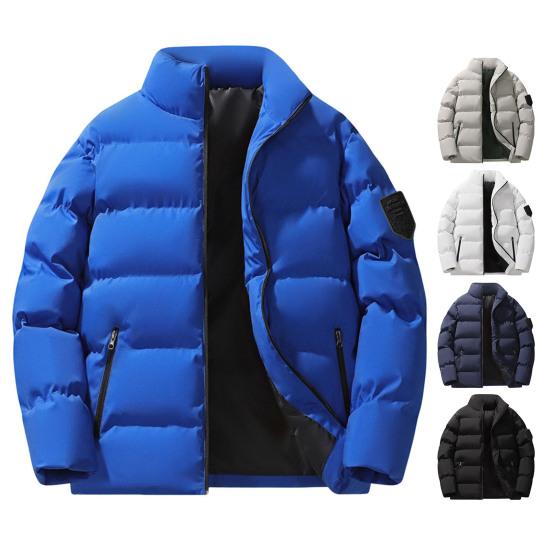 Men Cotton Coat Stand Collar Long Sleeve Zip-up Thickened Cotton Jacket
