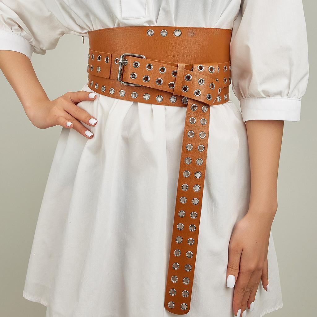 Row Buttonhole Double Extended Womens Waistband Elastic Decoration Dress