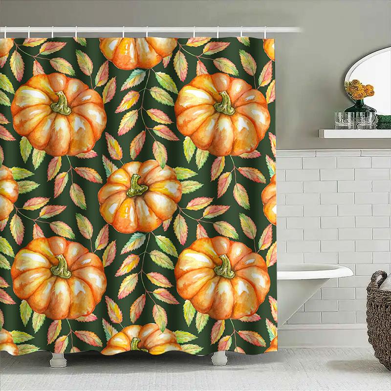 

Tuniu Watercolor Pumpkin Leaves Shower Curtain Floral Autumn Bathroom Decor Unique Design W60H190(CM)-1 Pcs