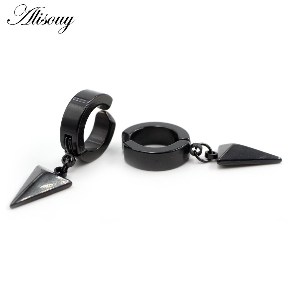 Alisouy 2pcs Stainless Steel Stud Huggie Hoop Earrings for Women Men Triangle Dangle Earrings Punk Hiphop Style Goth Earrings