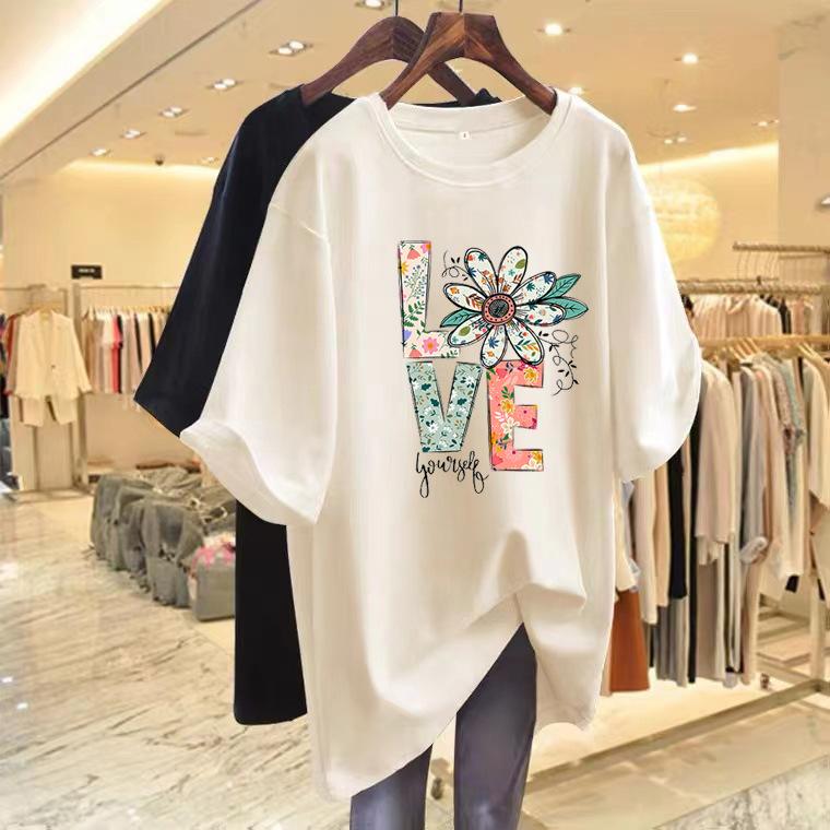 2025 purchasing designer feeling small daisy printing round neck spring new loose short-sleeved T-shirt women ins