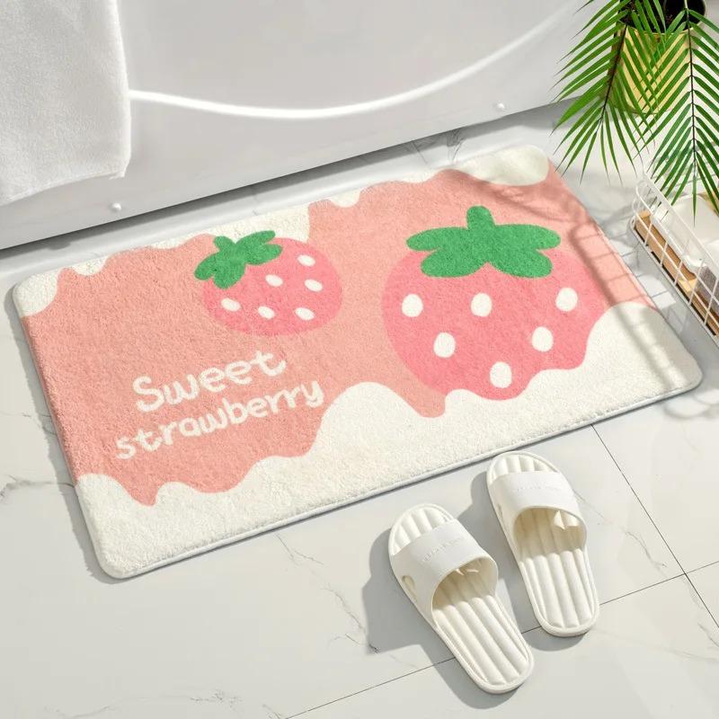 Soft Bath Mat Small Fresh Strawberry Floor Carpet Home Rug Entrance Carpet Bedroom  Toilet Bathroom Door Absorbent Foot Pad