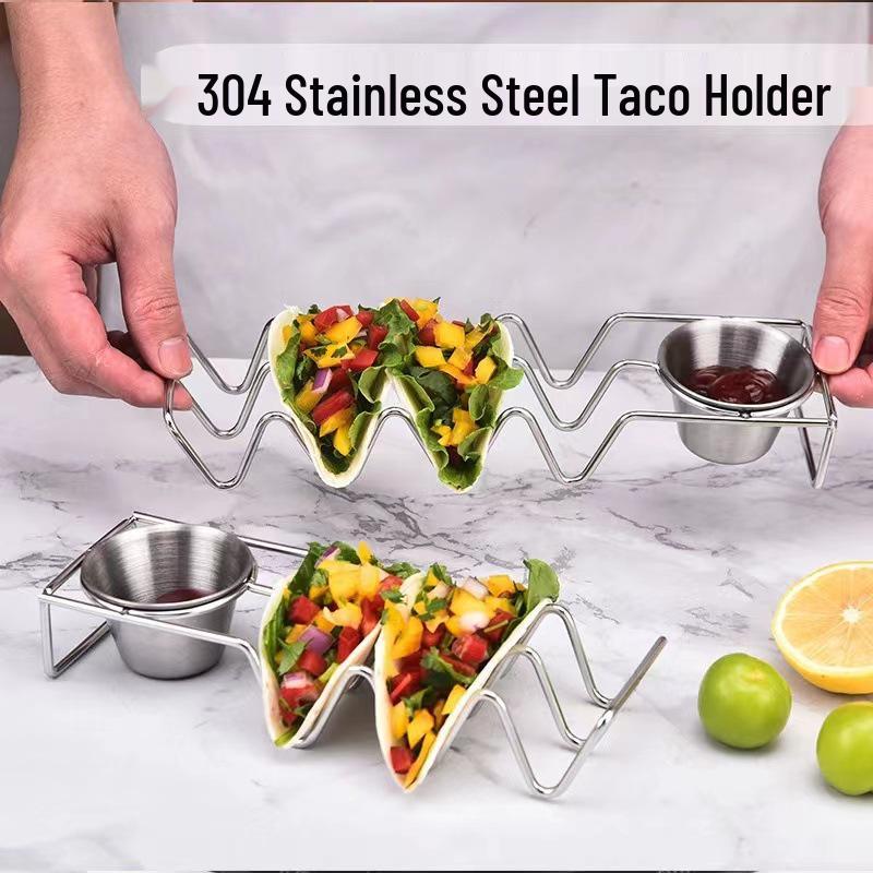 304 Stainless Steel Taco and Tortilla Holder with Sauce Cup
