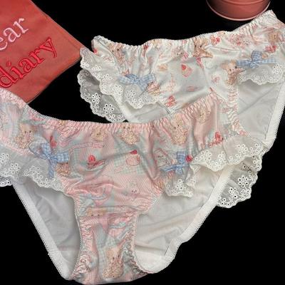 Dot Lace Bow Briefs Cartoon Ruffle Panties Women Sweet Bowknot Bear Panties  Lady