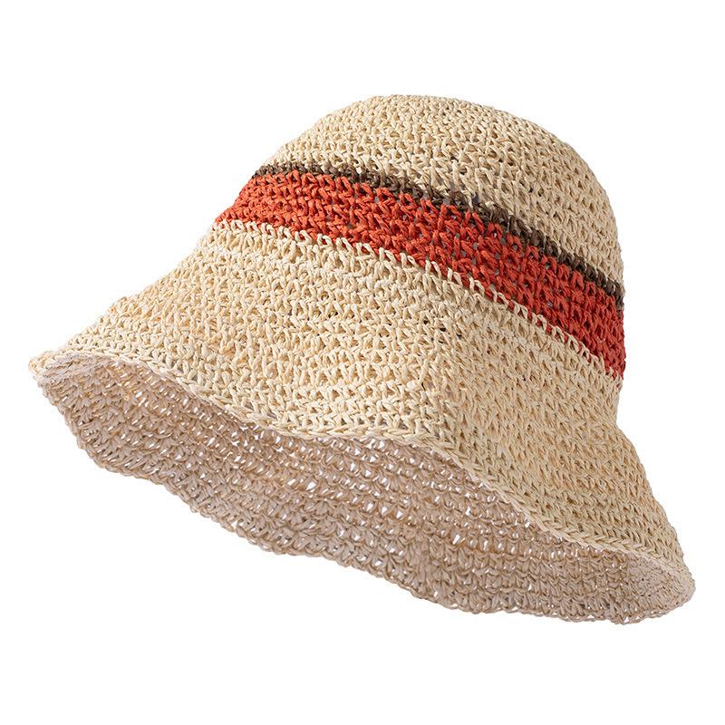 Women s foldable straw hat - beach hat, face cover, sun hat, striped bucket hat, sun visor, basin hat One size fits all бежевый