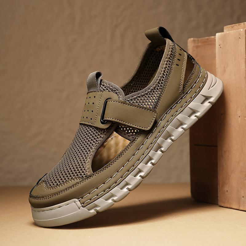 

Fashion Senior Men Hand Sewn Thread Sandals Male Leather Mesh Stitching Summer Men Beach Sandals Fashion Outdoor Casual Sneakers Sandals 47 хаки