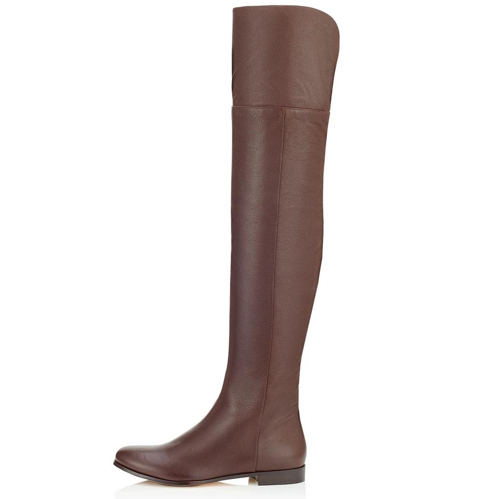 Fashion 2025 Winter Fashion Women Boots Black/brown Side Zipper Round Toe Square Heel Over The Knee Flat Boots Casual Knight Boots