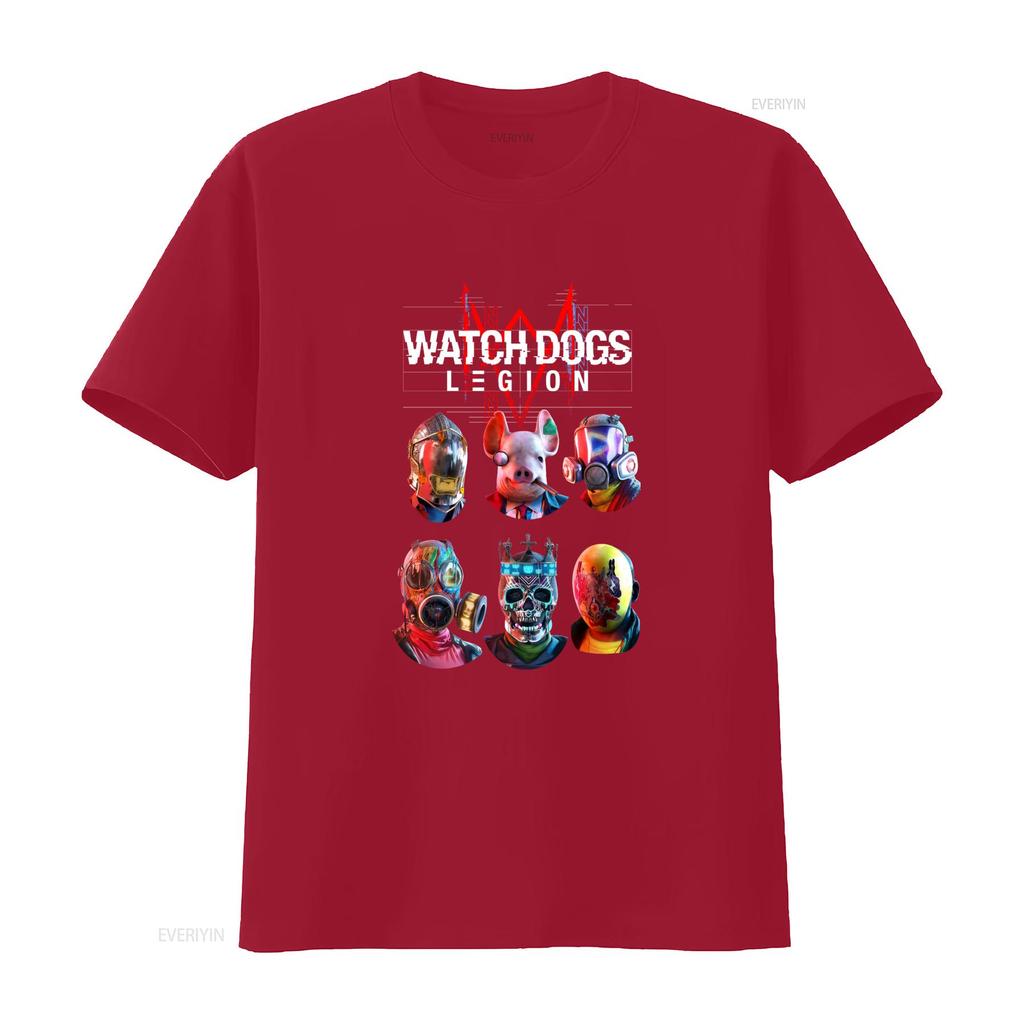 Watch Dogs Legion T-shirt da adulto Sei teste di figura uniche sotto logo statico Design vintage lavato Unisex Versatile Elegante