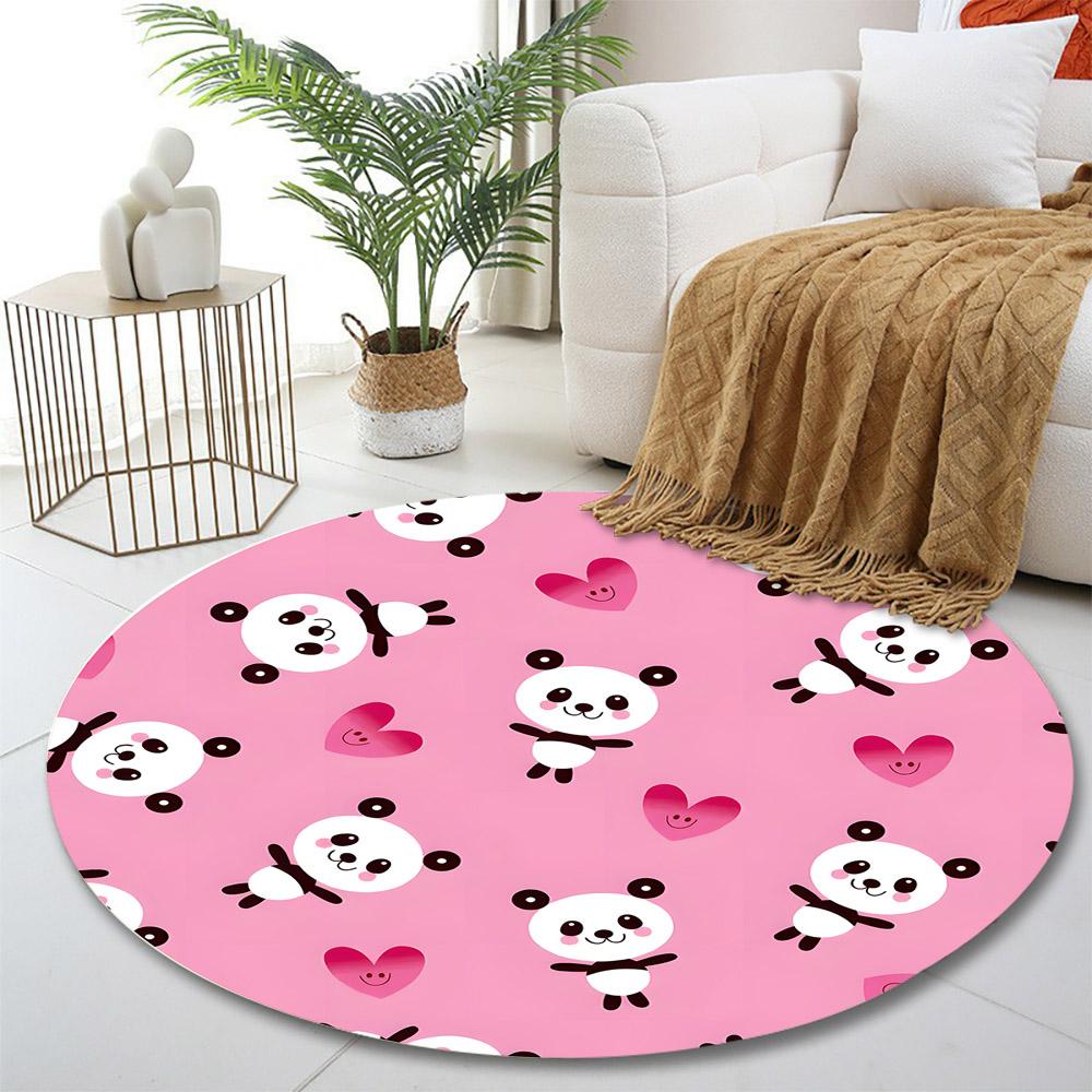 Cute Panda and Hearts Pink Pattern Print round rug, living room, bedroom, playroom carpet, non slip floor mat, gift