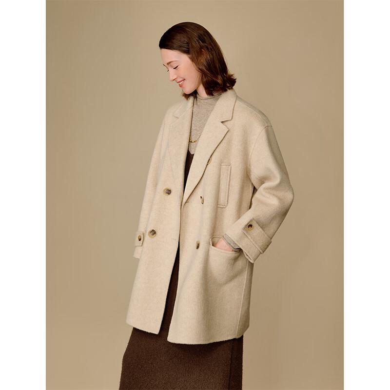 INMAN Women's Alpaca Silk Blend Double-Faced Wool Coat