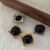 Black Agate Pearl Stud Metal Geometric Square Women'S Cold Wind Atmosphere Advanced Sense Exaggerated