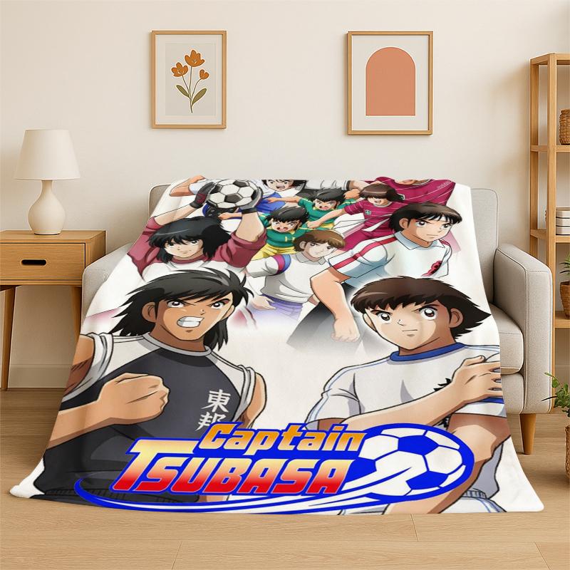 Retro Captain Tsubasa Soccer Cartoon Flannel Blanket Soft Warm Throw Blanket for Bedroom Living Room Bed Travel Picnic Gift