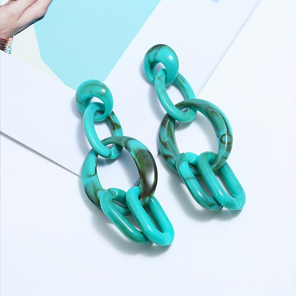 A Pair of Creative Design Smudged Fringed Earrings Fashion Color Geometric Pattern Acrylic Long Earrings
