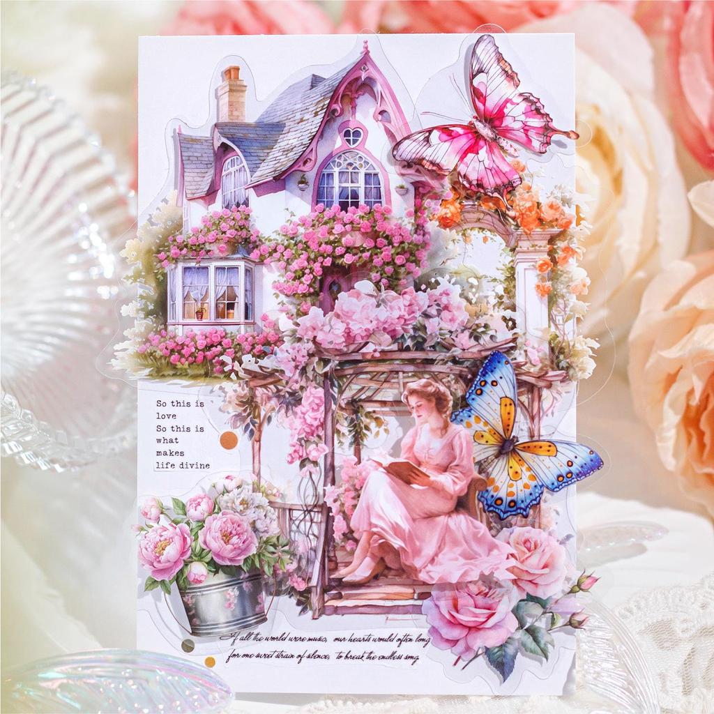 Retro Floral Garden Scenery Sticker Pack for Journaling and Collage