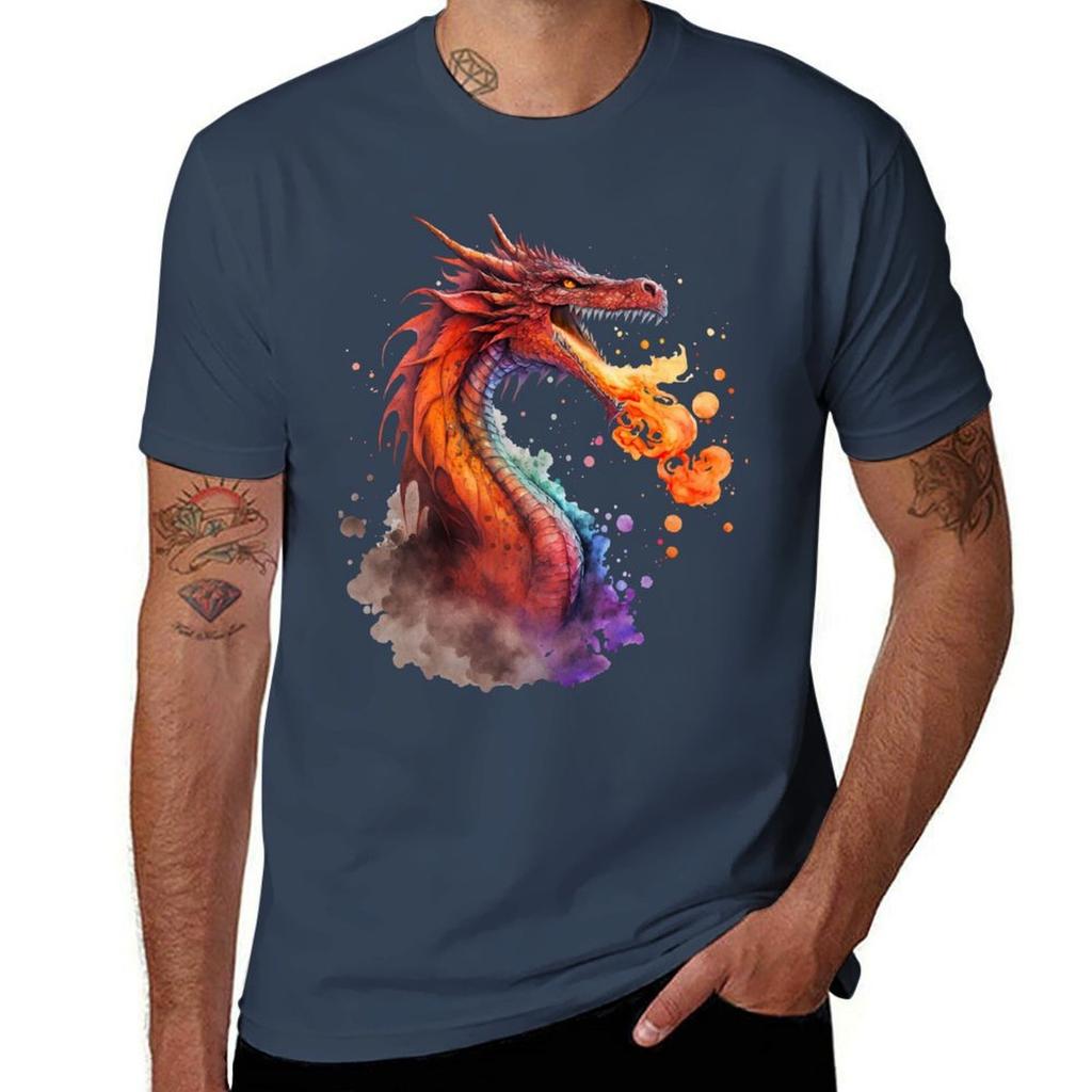 Firebreathing Red Dragon In Watercolor Tshirt Daily Wear Print Tshirt