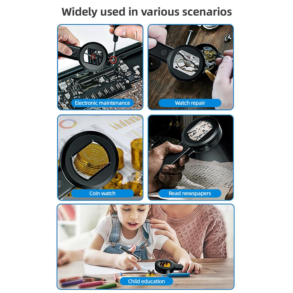 Handheld Digital Magnifying Glass Digital Microscope for Adults Kids 100X Magnification 2.0 Inch IPS Screen Manual