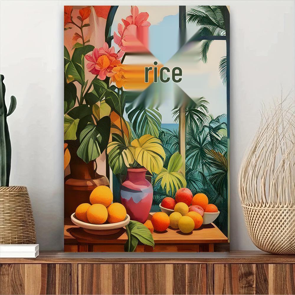 Modern Coastal Landscape Wall Art: Lemon Med Scenery Window Frame Design for Living Room & Bedroom