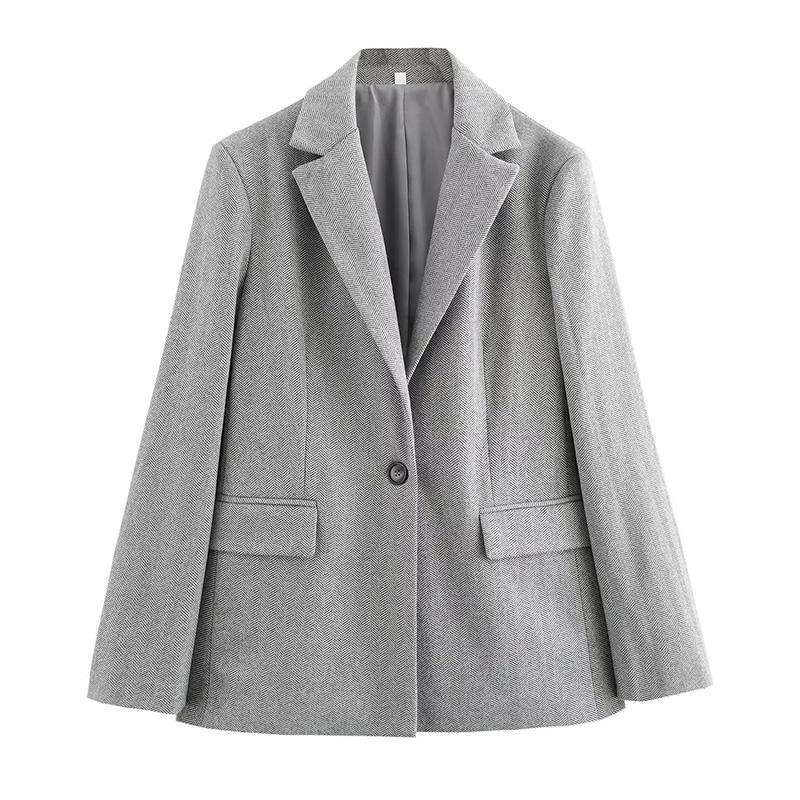 Women's Fashion Versatile Twill Suit Coat Autumn Straight Sleeve Flip Collar Single Buckle Blazers Jacket Office Lady Outcoat