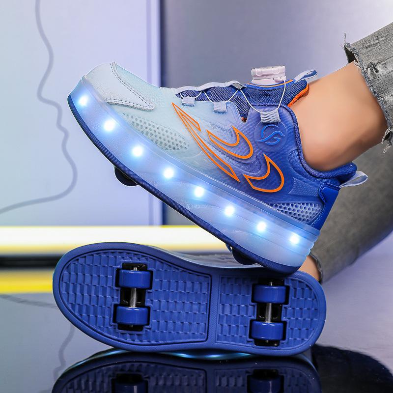 Burst runaway shoes four-wheel skating boys luminous two-wheel pulley children colorful