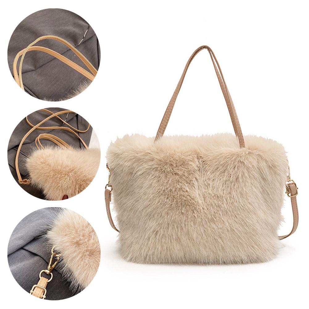 Women Winter Faux Fur Bucket Bag Plush Luxury Soft Crossbody Shoulder Handbag