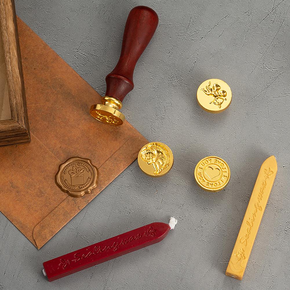 Retro Wax Seal Set Wooden Handle Exquisite Wax Seal Stamp Set Fire Paint Seal Set Envelope Invitation Sealing Wax Craft Gift Box