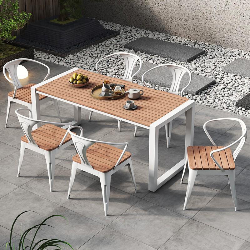 Garden Anti-Corrosion Wood-Plastic Composite Dining Set: Outdoor Table & Chairs for Courtyard, Balcony, or Cafe