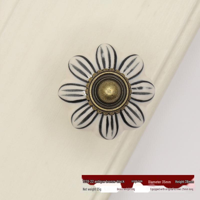 Hand-Painted Ceramic Floral Pumpkin Drawer & Cabinet Handle