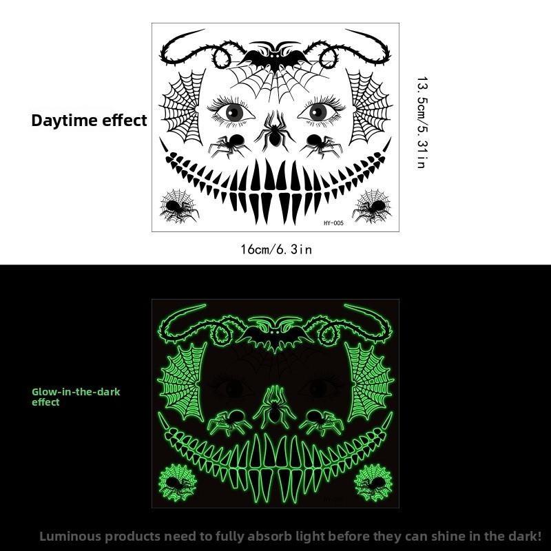 Mary Funny Halloween Horror Mouth Luminous Tattoo Sticker, Face Sticker, Three-dimensional Spider Scar Waterproof