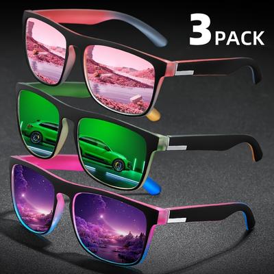 3Pcs Fantasy Gradient Mutipcolor Square Polarized Sunglasses AntiGlare UV400 Glasses Summer Party Driving Fishing Christmas Gift
