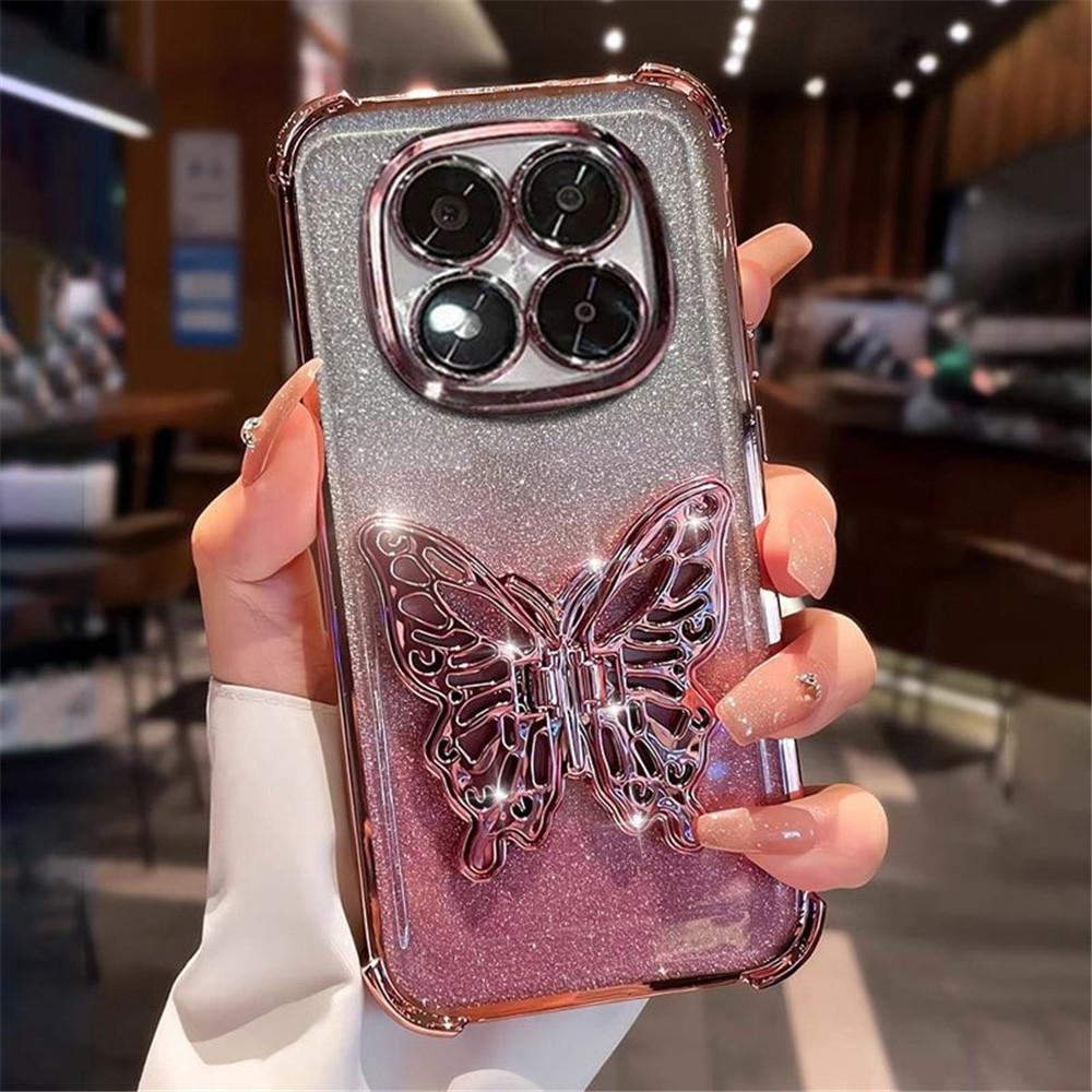 

Butterfly Bracket Phone Case For Xiaomi 14T Pro 13T 12T 11 Lite 5G NE 15 Ultra 12X Glitter Shockproof Soft Silicone Stand Cover For Xiaomi 15 Ultra