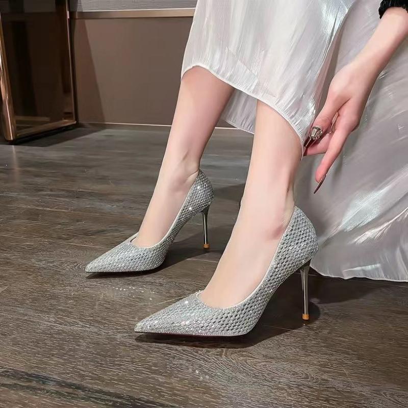 Móda 2025 Nové dámské lesklé boty na vysokém podpatku s kamínky Dámské lodičky Jehlový podpatek Sladké dámské podpatky Svatební boty Společenské boty Plus size