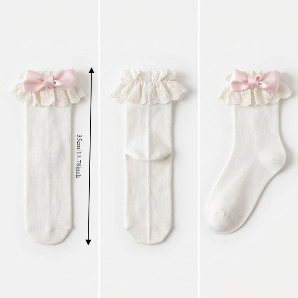 White Women Socks Lolita Bowknot Socks Japanese Short Crew Socks Spring Summer