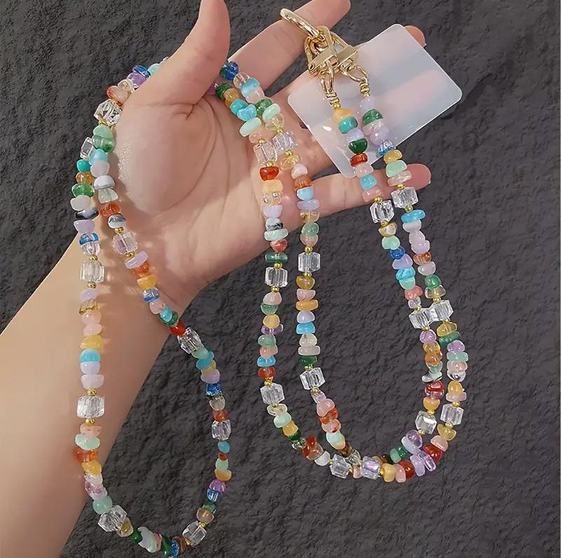Lanière de téléphone bohème colorée à chaîne de perles, dragonnes de téléphone anti-perte, chaîne de sac en acrylique couleur bonbon, bandoulières pour sac à bandoulière