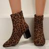 Móda Podzimní Leopard SemišDámské Kotníkové Boty Silné Podpatky Špičaté Boty Moderní Krátké Boty Pro Ženy