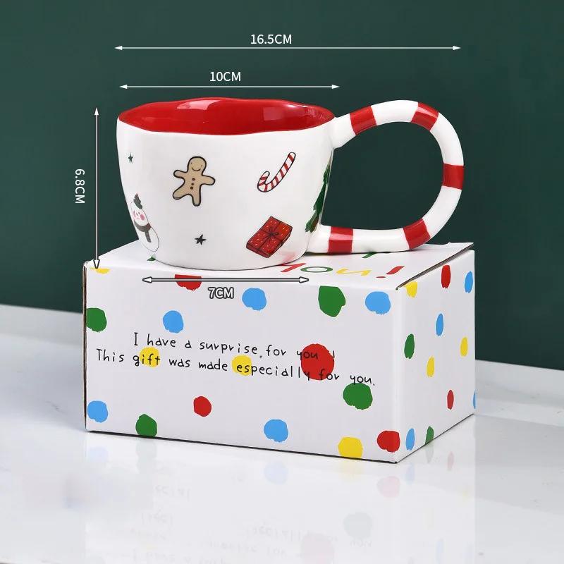 350ML Christmas Coffee Mug Hand Pinched Ceramic Cup Winter Afternoon Tea Milk Cup Xmas Gift Irregular Large Handle Water Cup