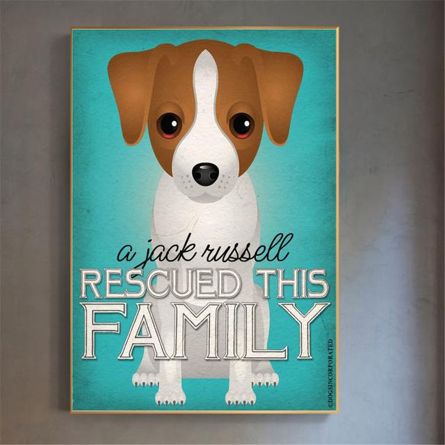 Hanging Wall Art Retro Dog Poster Canvas Painting Rescued This Family Animals Wall Pictures for Living Room Home Decor Kids Gift