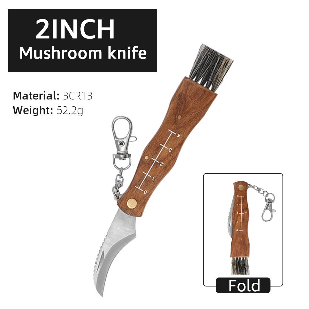 Mini Mushroom Knife Kitchen knives Stainless Steel Wooden Handle with keychain Brush Sharp Multifunctional Folding Knife Brush