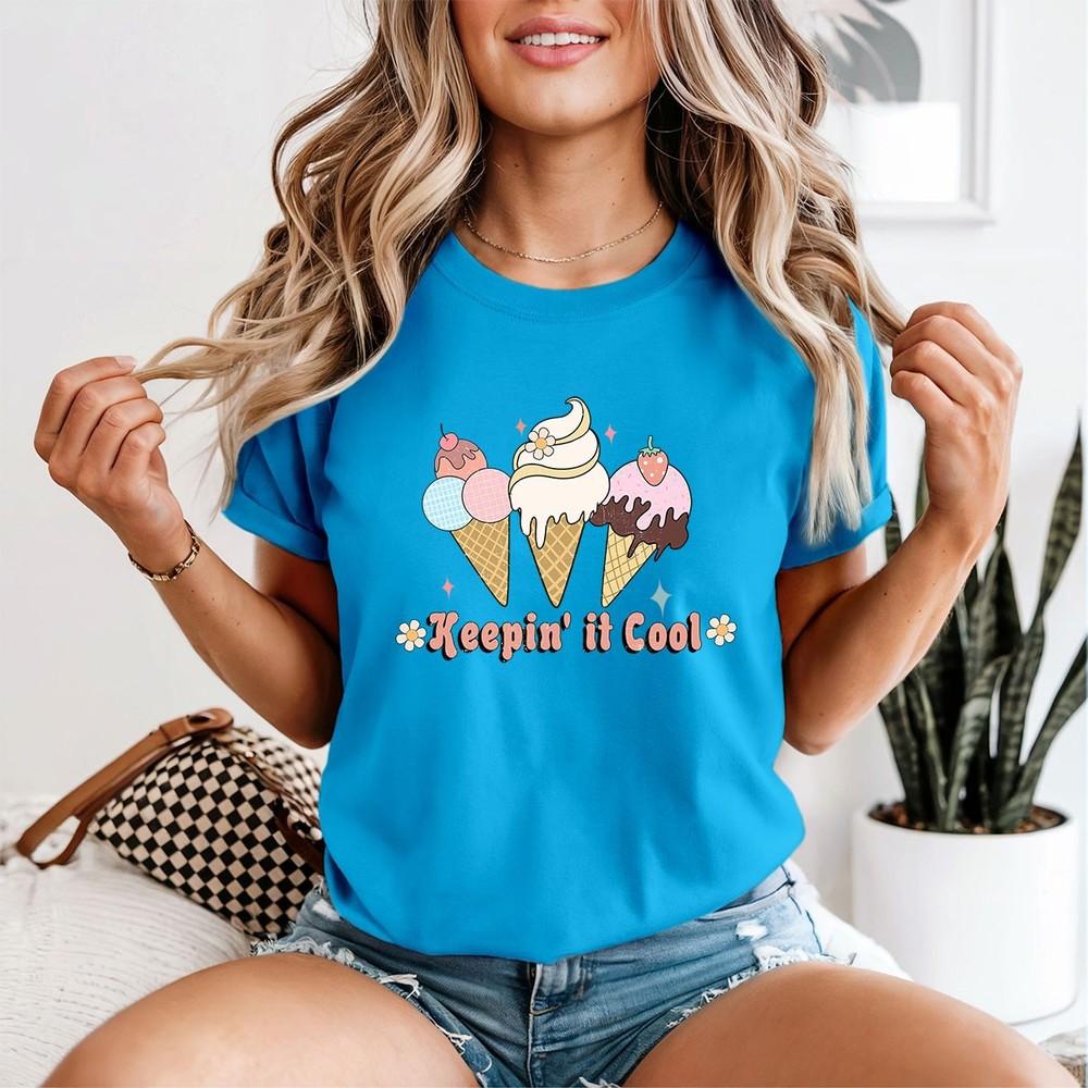 

Keepin It Cool Ice Cream Food Womens T-Shirt Retro Summer Tee S