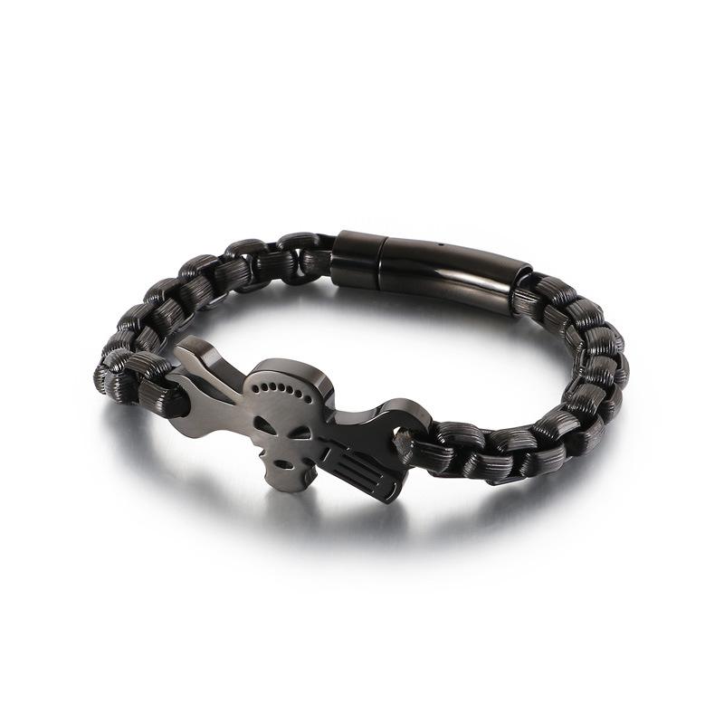 Punk Jewelry Stainless Steel Pirate Skull Logo Bracelet Men 22 CM&Skull чёрный