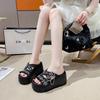 Subculture muffin platform shoes female millennial babes y2k metal bone lolita dark goth punk slippers