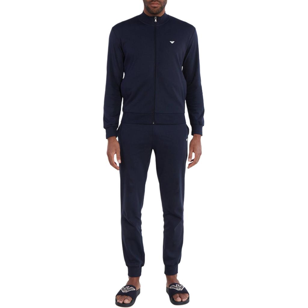 Emporio Armani FW24 Logo Print Stand Collar Casual Long Sleeve Cuffed Sports Suit Men suits Navy-Blue 112103-CS590-00135