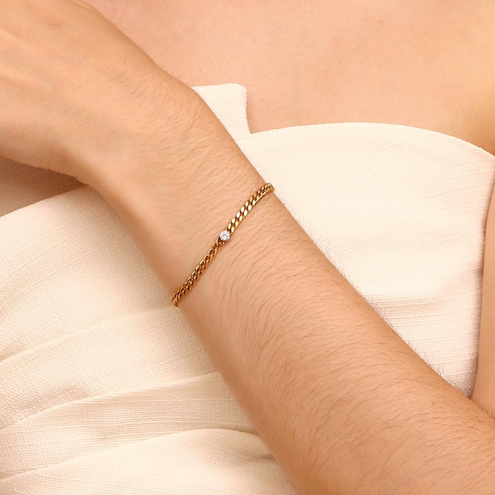MamacitaSlay NK Figaro Chain Grinding Cuban Chain  Round Drop Zircon Stainless Steel Bracelet 18K Gold Plated Jewelry For Women
