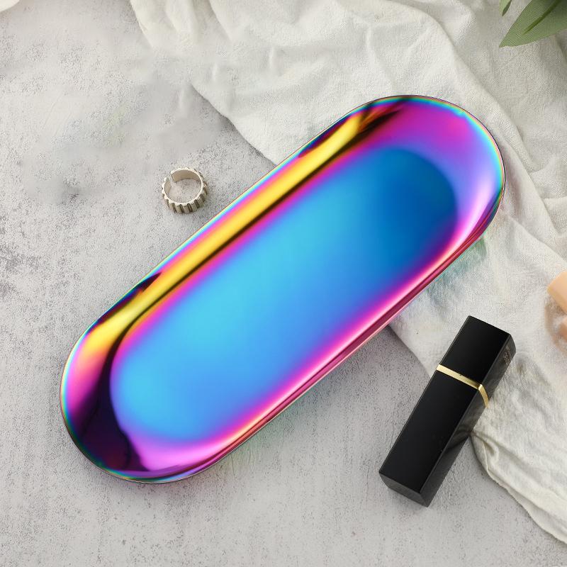 Metals Stainless Steels Oval Tray Jewellery Storage Shelf Desktop Clutter Organiser Birthday Party Decoration Ornaments