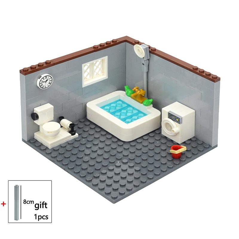 City House Building Blocks Toys MOC Furniture Model Bricks Bedroom Living Room Bathroom Pool Table Study-room For Children Gifts
