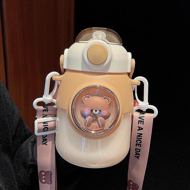 Cute Kids Water Bottles With Straw For Girls Children's 820ml Large Capacity Kawaii Cartoon Student School Travel Water Cup
