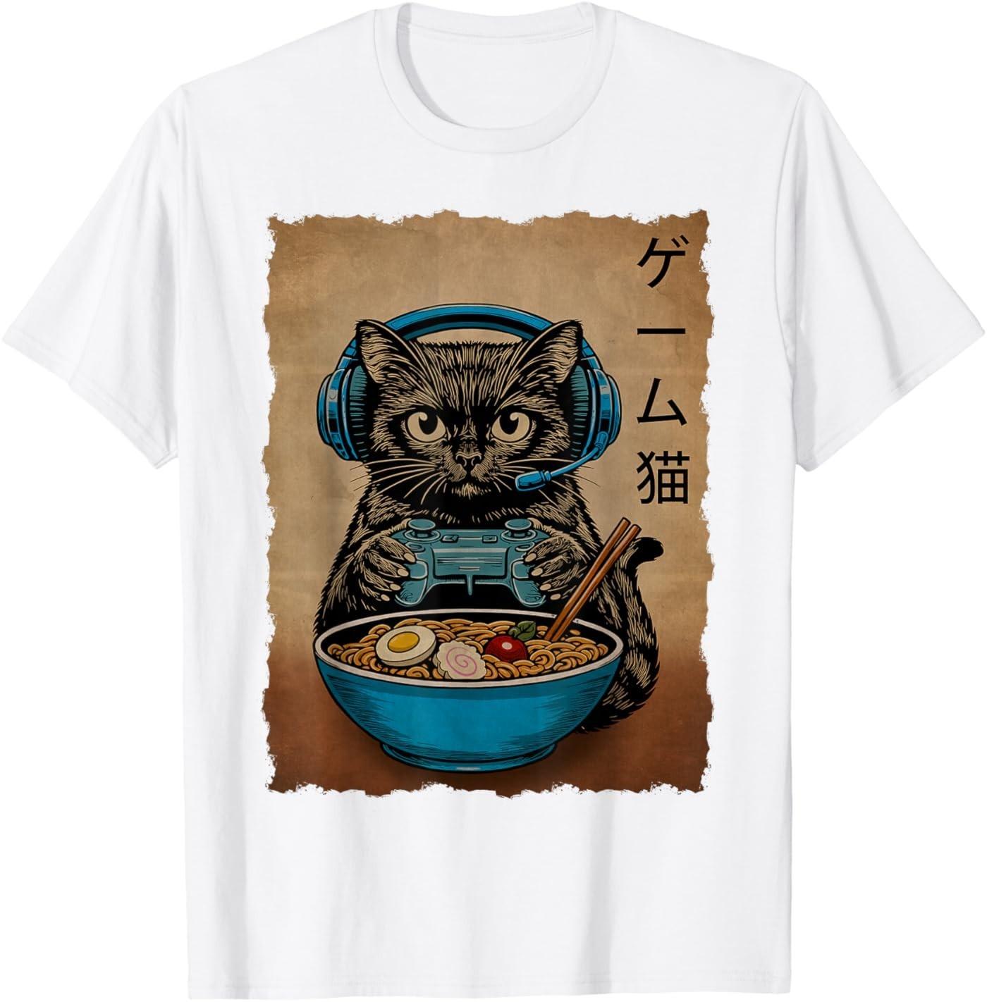 Gamer Cat Funny Graphic Gifts Japanese Ramen Cat Gaming T-Shirt S разноцветный