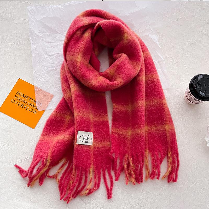 Women's Wool Plaid Scarf Winter Thickened Versatile Shawl Plush Scarf