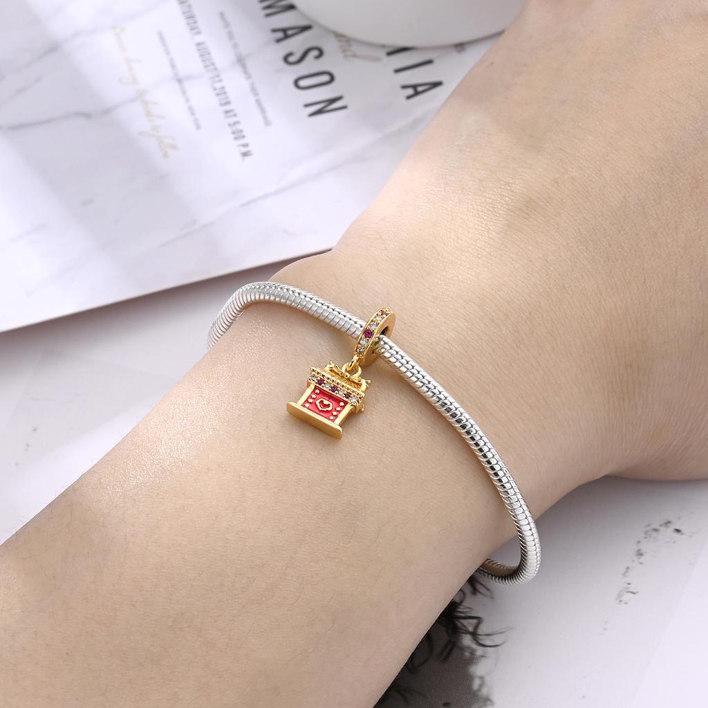 Charms Original Copper Golden House Forbidden City Pendant Beads Fit Bracelet Diy Fine Gift Women Delicate Jewelry
