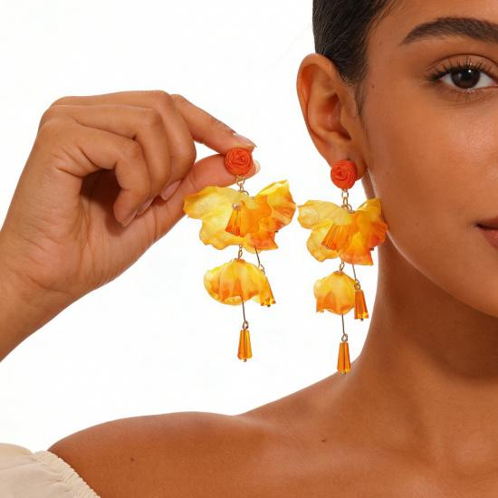 2026 Summer New Handmade Multi-layer Pink Floral Tassel Earrings, Vintage Ethereal Women Earrings