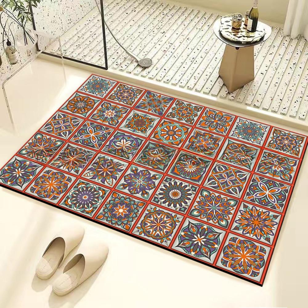 Retro Tile Diatom Mud Floor Mat Dirt-resistant Foot Mat Strong Water Absorption Non-slip Floor Mat